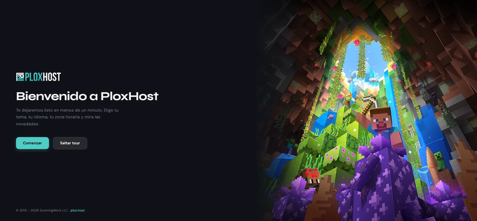 Pantalla de bienvenida de PloxHost en español