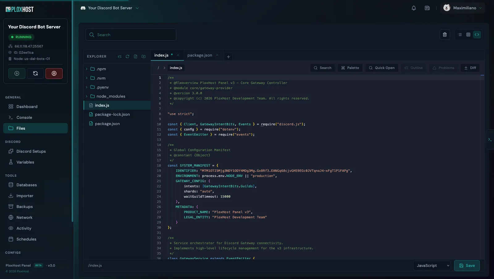 Editor de archivos del panel de PloxHost
