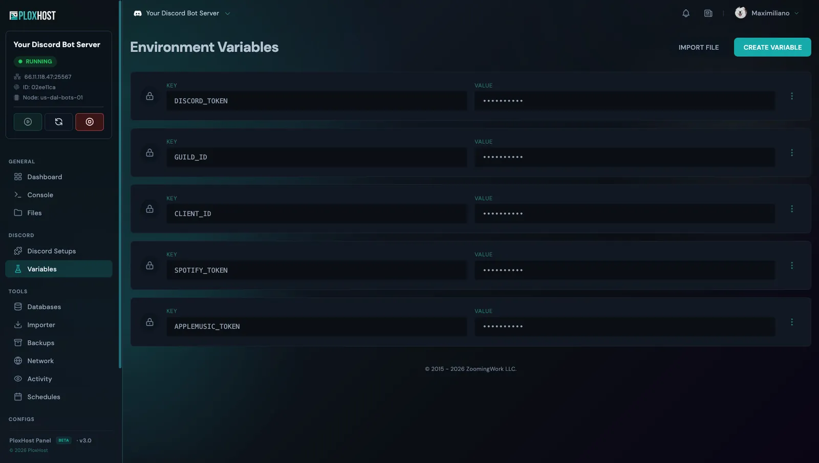Variables de entorno en el panel de PloxHost